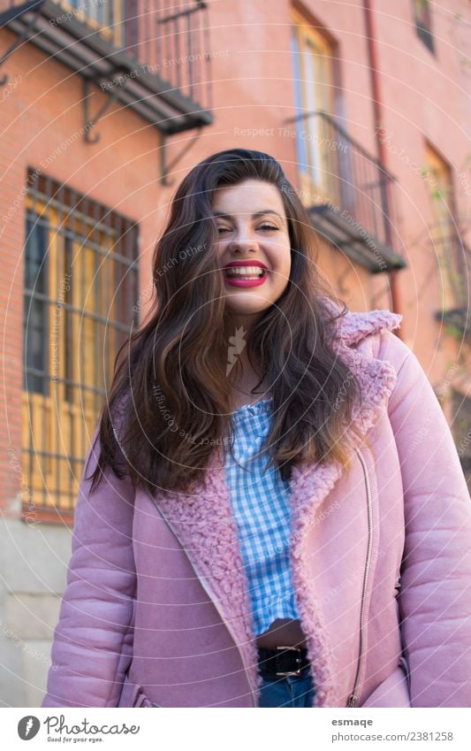 Cute woman with Pink coat un street Style Joy Beautiful Young woman Youth (Young adults) Woman Adults 1 Human being Village Town Fashion Coat To enjoy