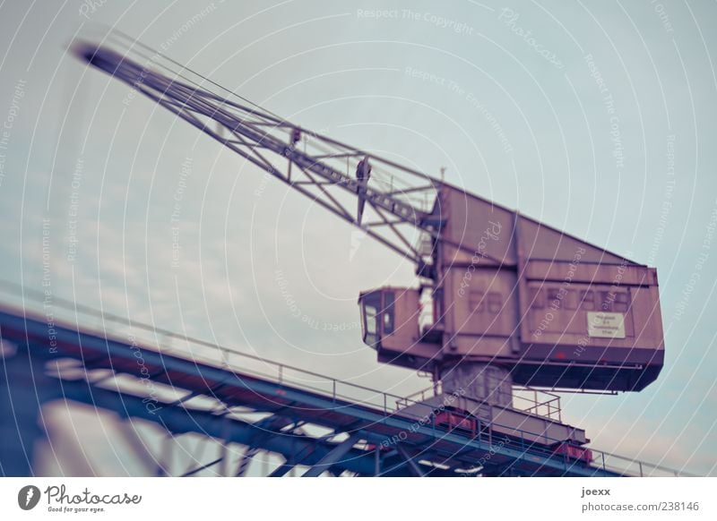 old load Industry Sky Old Work and employment Large Blue Brown Crane Dockside crane Outrigger Steel Colour photo Exterior shot Lomography Deserted Day Blur