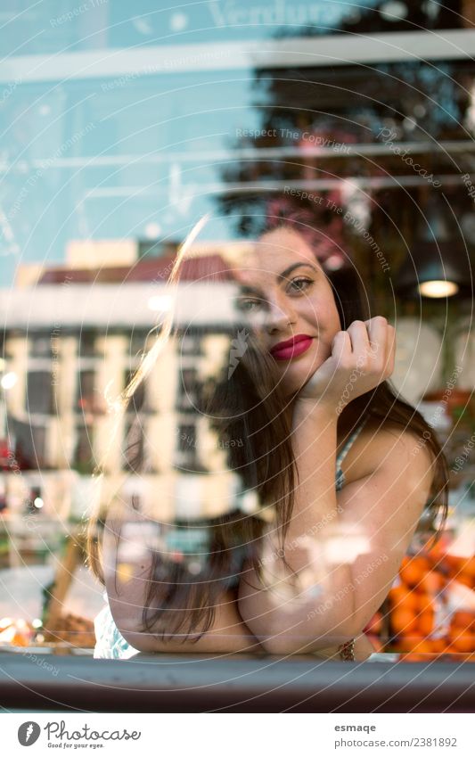 woman behind the glass smiling Food Fruit Orange Lifestyle Shopping Beautiful Healthy Healthy Eating Wellness Human being Feminine Young woman