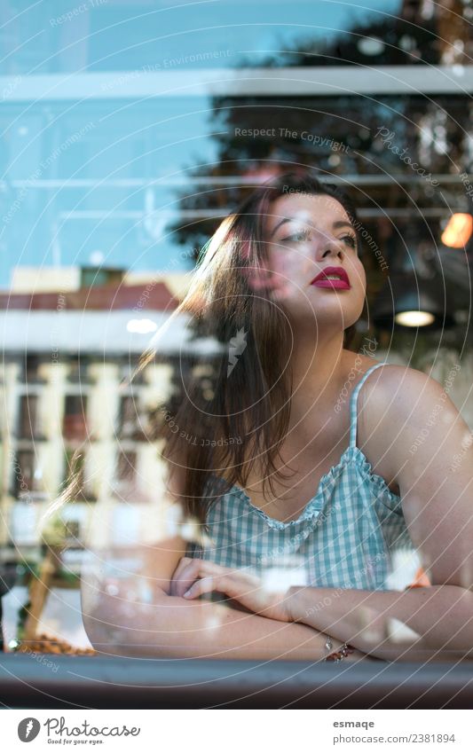 portrait of young woman behind the glass Lifestyle Flat (apartment) Human being Young man Youth (Young adults) Woman Adults 1 Village Small Town Glass