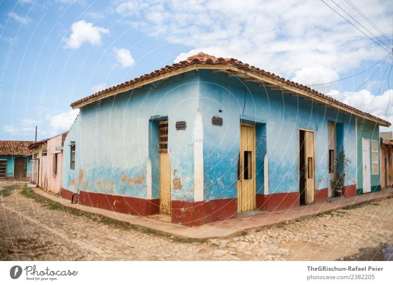 Blue his hous with the blue little window and the blue..... Town Brown Red Black Cuba Trinidade House (Residential Structure) Door Roof Sky Clouds Pavement