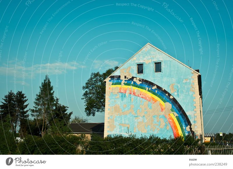 Here lives happiness Happy Living or residing House (Residential Structure) Garden Environment Sky Clouds Beautiful weather Facade Window Stripe Old Exceptional