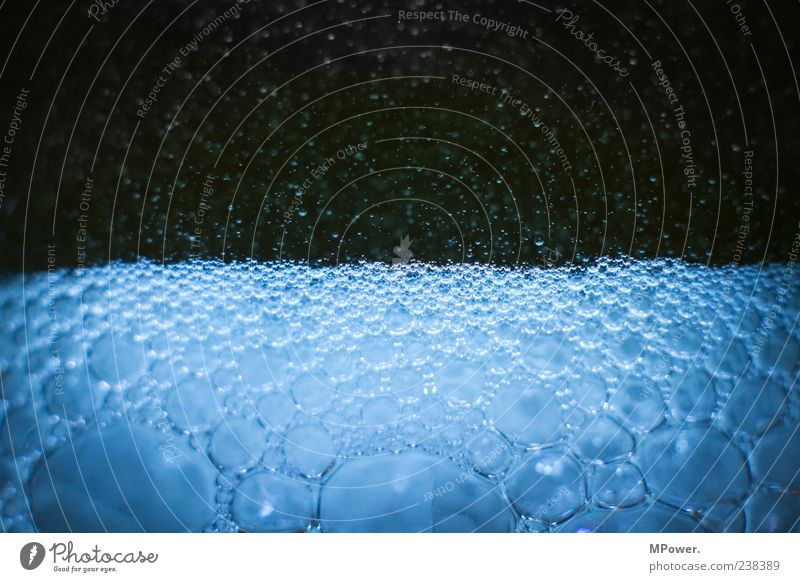 Bubbles III Water Exceptional Wet Round Blue Fluid Many Small Beverage Glass Colour photo Interior shot Detail Deserted Copy Space top Contrast Reflection