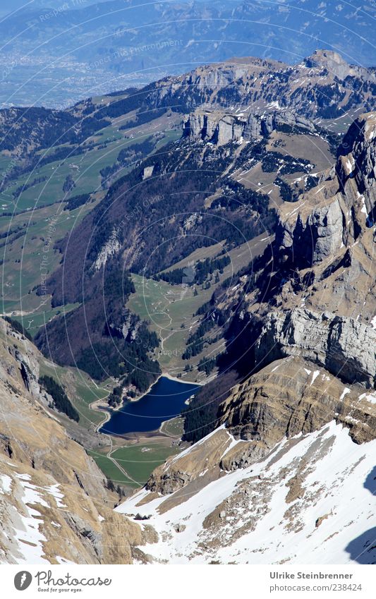 Hole in the earth Vacation & Travel Tourism Trip Freedom Snow Mountain Environment Nature Landscape Water Beautiful weather Hill Rock Alps Appenzell Alps