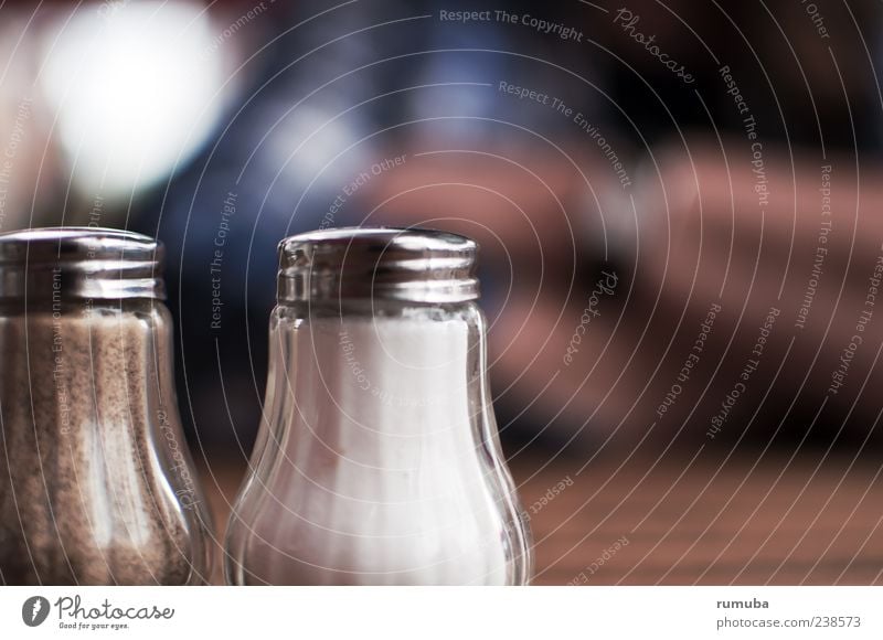 Pepper & Salt Food Nutrition Glass Salt caster Pepper caster Colour photo Exterior shot Copy Space right Copy Space top Day Shallow depth of field Spicy