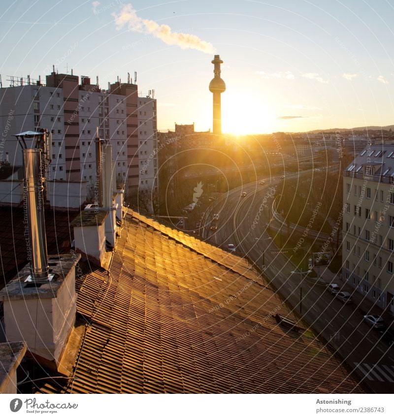 roof Sky Clouds Sun Sunrise Sunset Beautiful weather Vienna Austria Town Capital city House (Residential Structure) High-rise Factory Bridge Tower