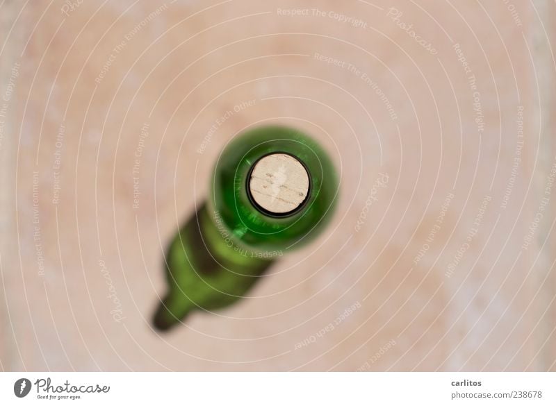 empty :( Packaging Glass Stand Bottle Cork Empty Bottle of wine Green Bird's-eye view Above Refraction Translucent Round Circle Blur Corner Colour photo