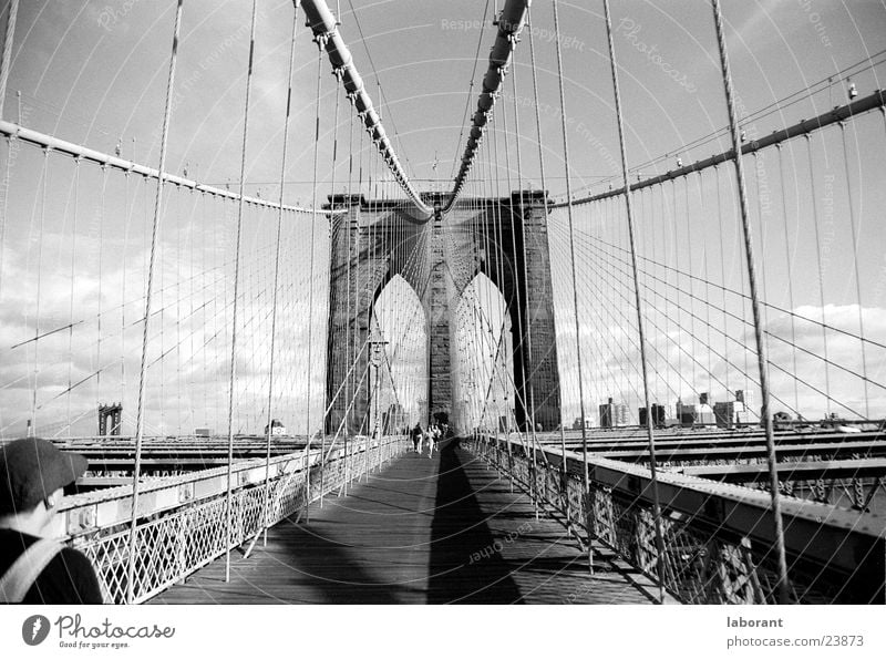 brooklyn bridge New York City Suspension bridge Pedestrian Man Brooklyn Steel Clouds High-rise Carriage Building House (Residential Structure) North America