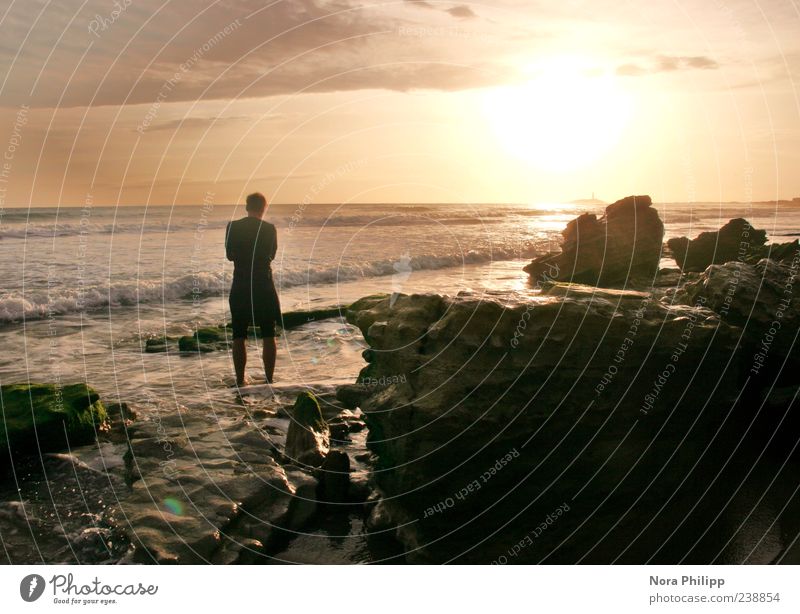 Waiting for low tide Vacation & Travel Tourism Far-off places Freedom Summer Beach Ocean Waves Human being Masculine Young man Youth (Young adults) 1