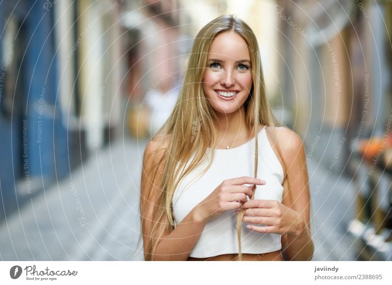 Smiling young woman in urban background. Lifestyle Elegant Style Happy Beautiful Hair and hairstyles Summer Human being Feminine Woman Adults