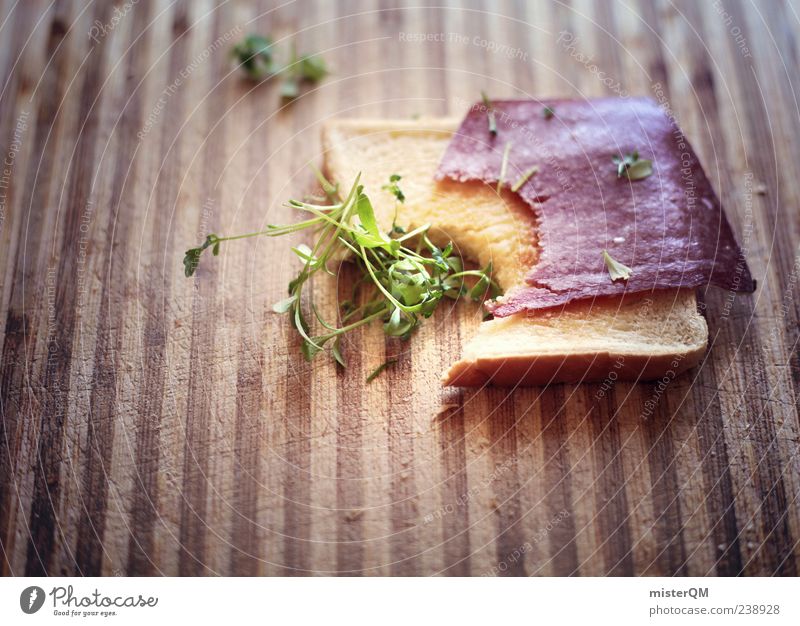 Snack. Esthetic Food photograph Nutrition Breakfast Morning break Delicious Appetite Ecological Cress Toast Salami Few Simple Bite Brunch Colour photo