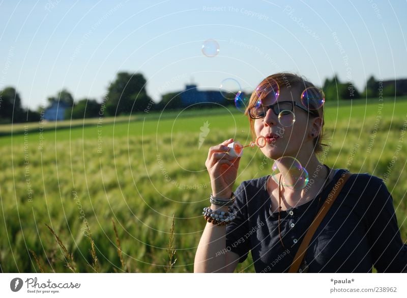 summer feeling Young woman Youth (Young adults) Head Arm 1 Human being 18 - 30 years Adults Landscape Cloudless sky Sunrise Sunset Summer Beautiful weather