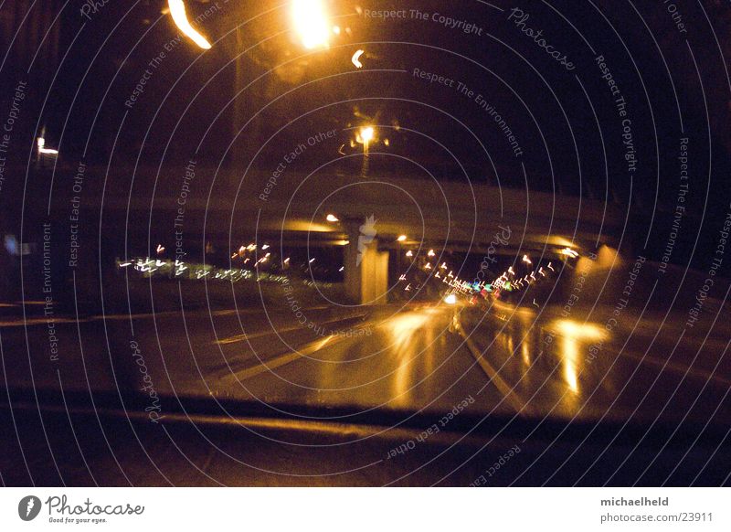 Hamburg@night Night Light Mobility Route to the airport Reflection In transit Long exposure Asphalt Transport Rain Street Movement Bridge Blur Water