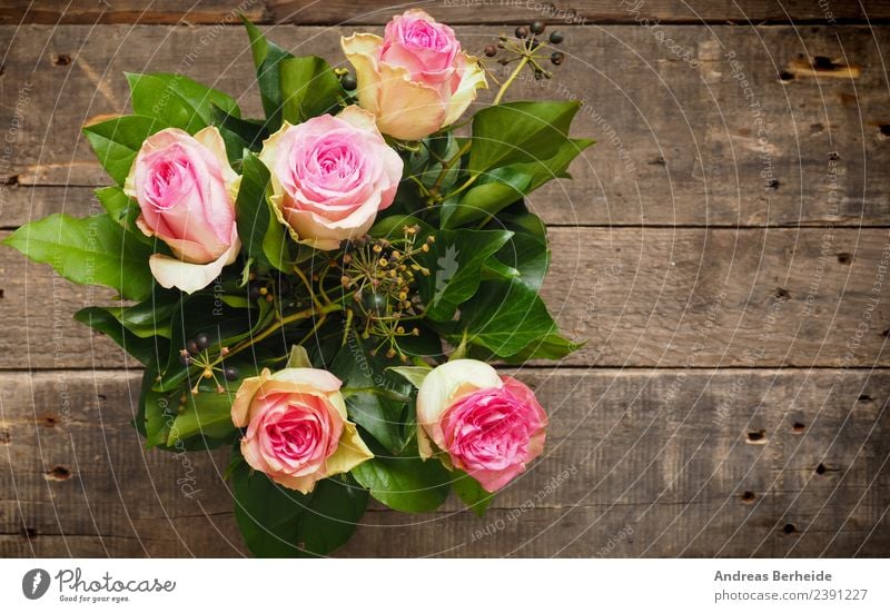 Bouquet with roses in pink Summer Valentine's Day Mother's Day Wedding Plant Rose Blossoming Love Retro Pink Background picture beautiful beauty blossom bunch