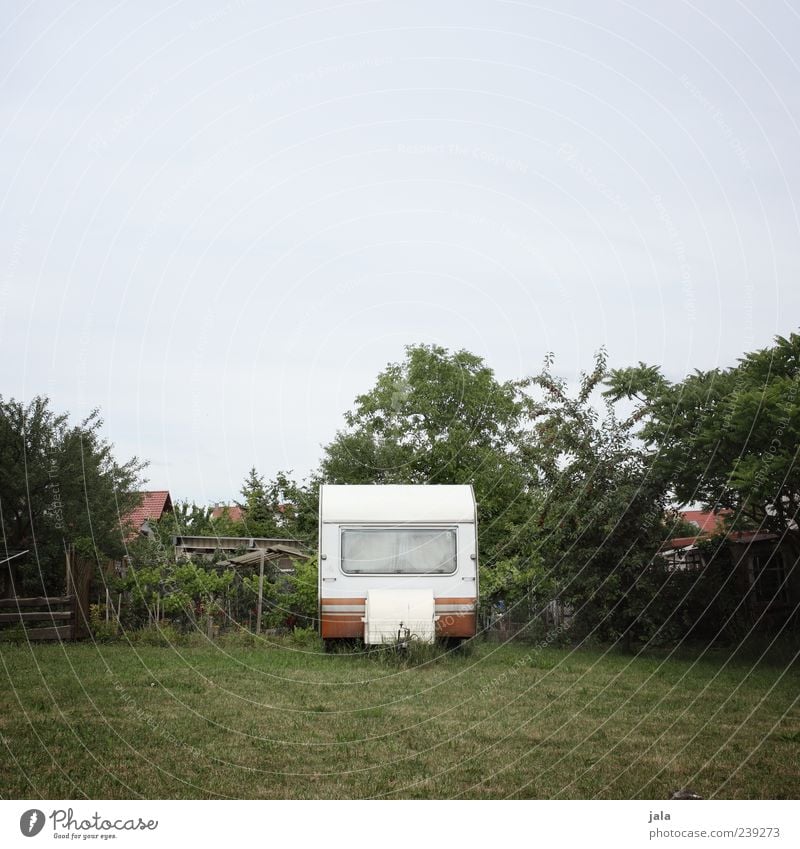 retirement Nature Plant Sky Tree Grass Bushes Foliage plant Garden Meadow Caravan Stand Gloomy Parking Colour photo Subdued colour Exterior shot Deserted