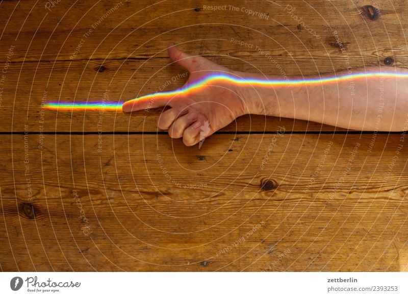 Index finger with coloured light (3) Arm Multicoloured Colour Fingers Hand Light Refraction Beam of light Man Human being Physics Prism Rainbow Prismatic colors