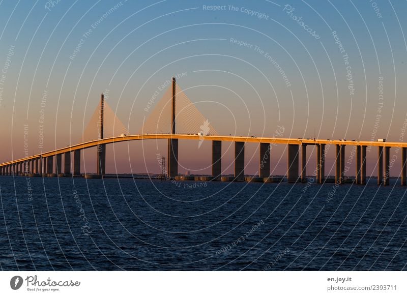 Sunshine Skyway Bridge Vacation & Travel Tourism Far-off places Summer Summer vacation Ocean Environment Cloudless sky Sunrise Sunset Tampa Florida USA Americas