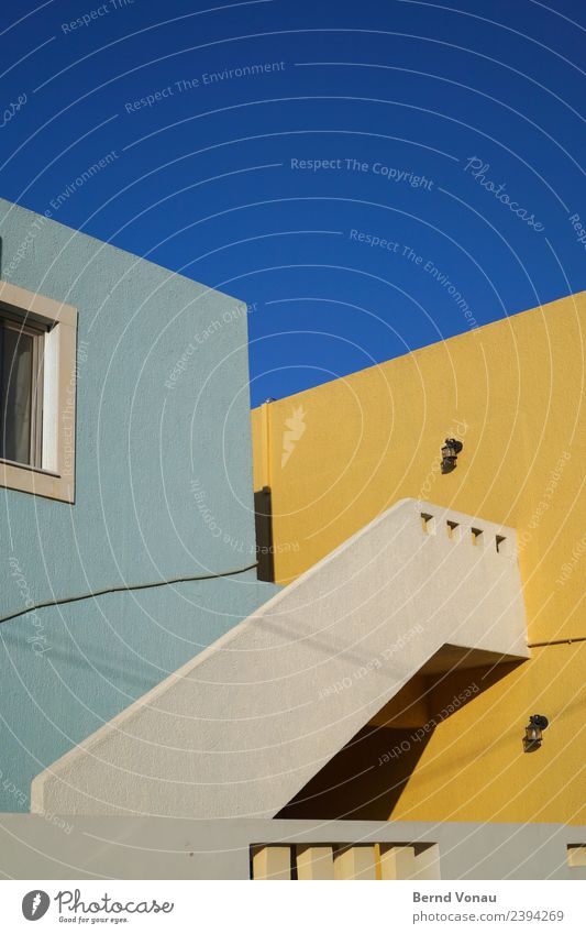 Buildings in summer colours in Greece Vacation & Travel Tourism Authentic Exceptional Bright Green Yellow Blue Sky angled Stairs Simple Architecture Window