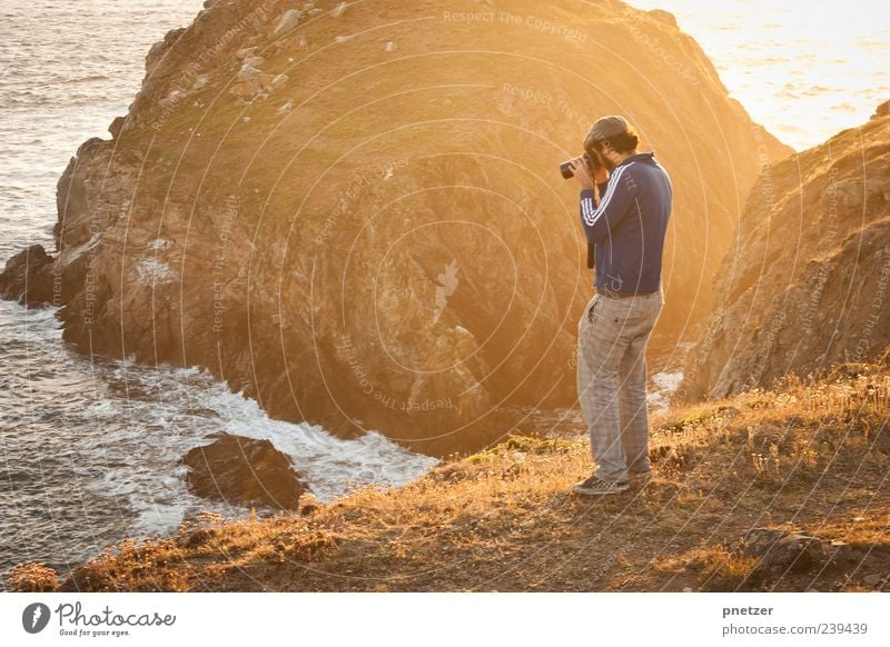 Sunset at Pointe du Van Lifestyle Leisure and hobbies Take a photo Vacation & Travel Adventure Freedom Summer Beach Ocean Island Waves Human being Masculine