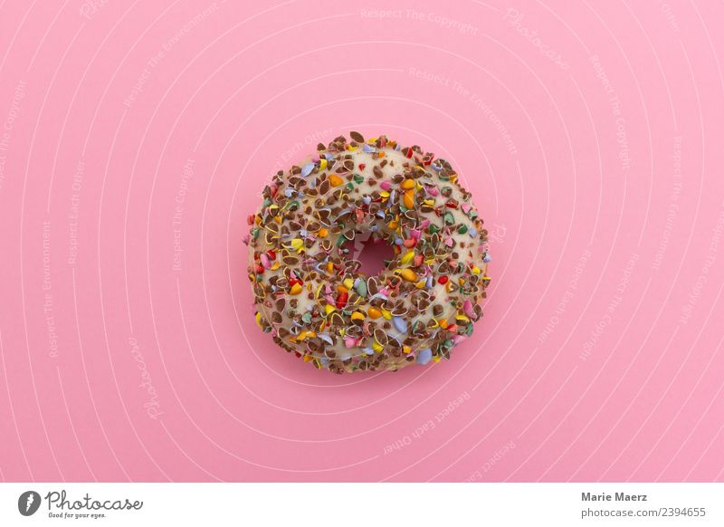 Delicious donut with chocolate crumbs Food Dough Baked goods Cake Dessert Nutrition Eating Breakfast Fresh Happy Round Juicy Sweet Multicoloured Pink Appetite