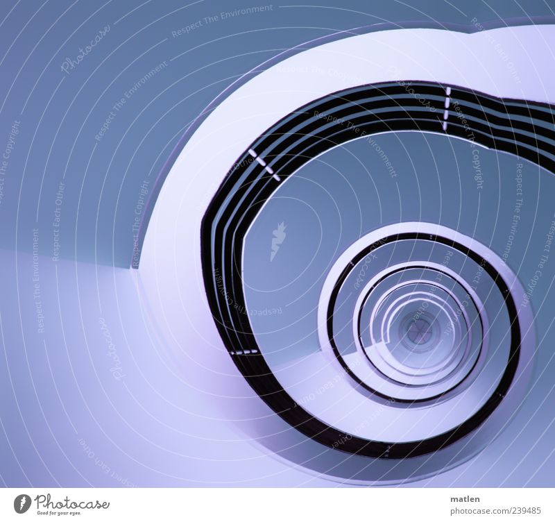 volution Deserted Stairs Esthetic Cold Blue White Staircase (Hallway) Shadow play Banister Star (Symbol) Interior shot Copy Space left Artificial light Swirl