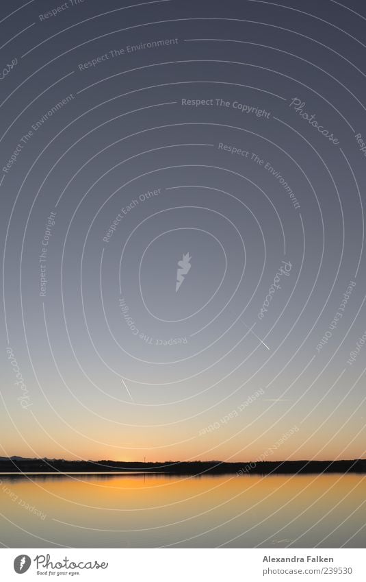 Lake Starnberg Environment Nature Landscape Water Sky Cloudless sky Night sky Horizon Sunrise Sunset Sunlight Climate Weather Beautiful weather Vapor trail