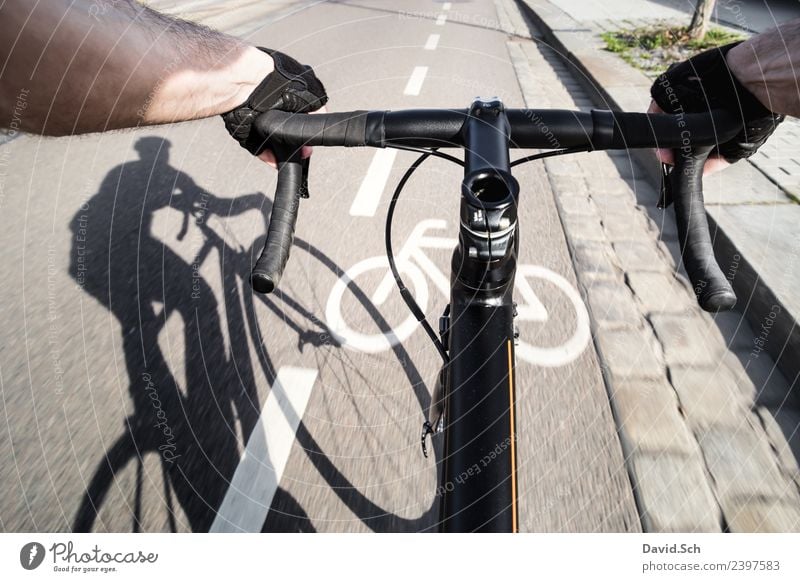 cyclist's perspective Leisure and hobbies Cycling tour Summer Sports Human being Man Adults Hand 1 Transport Means of transport Traffic infrastructure