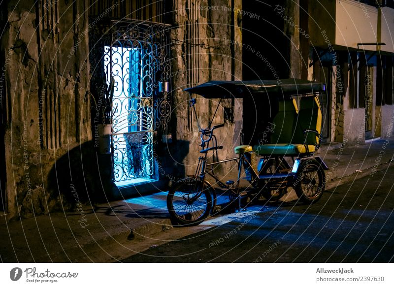 parking bicycle taxi at night on the streets of Havana Cuba Night shot Long exposure House (Residential Structure) Dark Illuminate Light Lighting