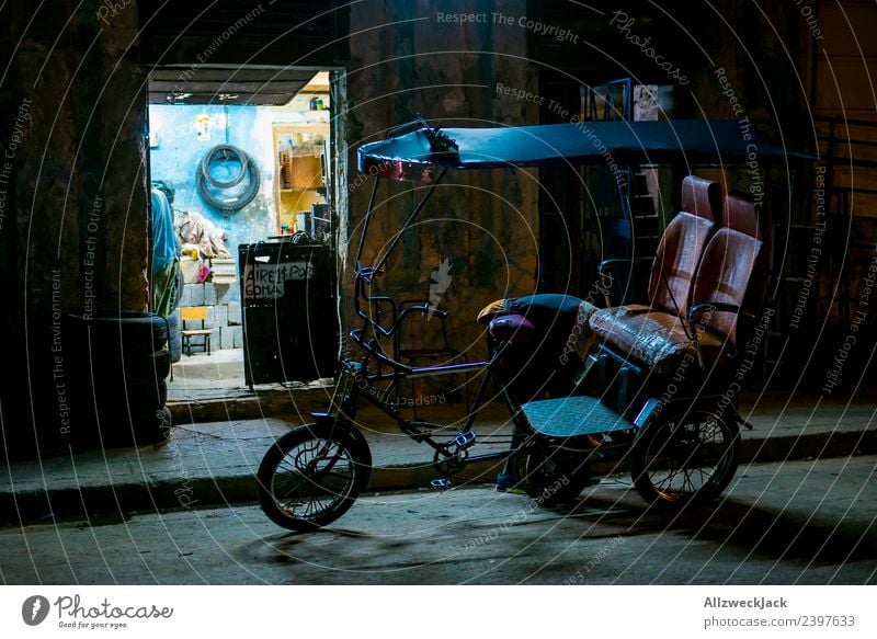 parking bicycle taxi at night on the streets of Havana Cuba Night shot Long exposure House (Residential Structure) Dark Illuminate Light Lighting