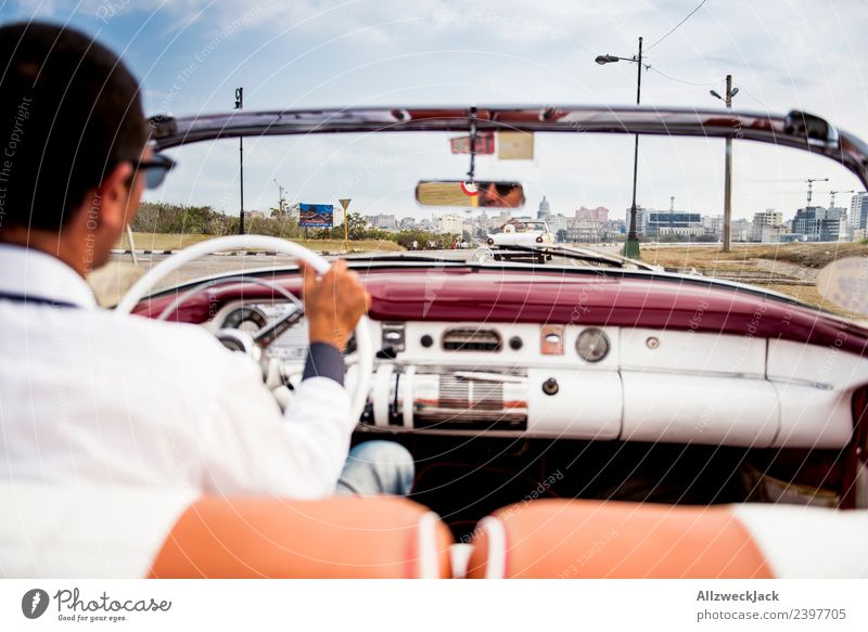 View of the street from the back seat of a vintage car Cuba Havana Island Vacation & Travel Travel photography Trip Sightseeing Driving Highway ramp (exit)