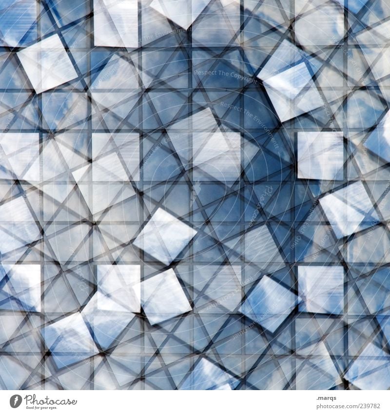 cloudy Style Window Glass Line Exceptional Uniqueness Crazy Blue Bizarre Chaos Arrangement Perspective Whimsical Tile Mosaic Double exposure Colour photo