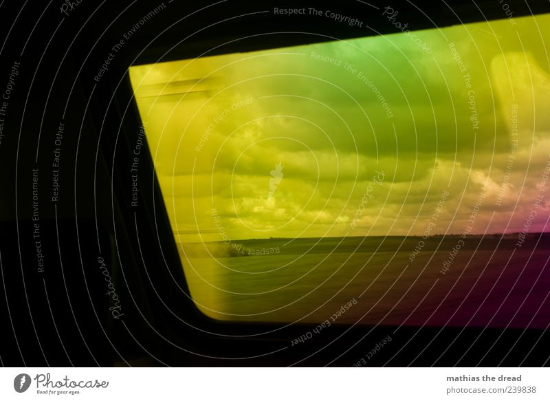 LSD TRIP Environment Nature Landscape Sky Clouds Horizon Grass Meadow Field Driving Esthetic Window View from a window Multicoloured Green Yellow Violet