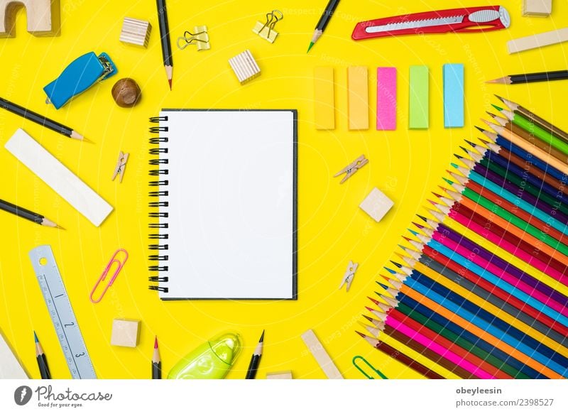 Minimal work space Colorful background with many crayons, Design Desk Table School Classroom Academic studies Work and employment Office Business Art Media