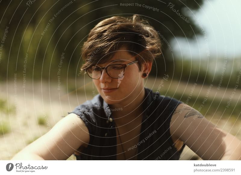 holiday Beautiful Freedom Summer Sun Feminine Androgynous Homosexual Relaxation Calm Leisure and hobbies Serene Life Rhine Eyeglasses Tattoo Think Park Nature