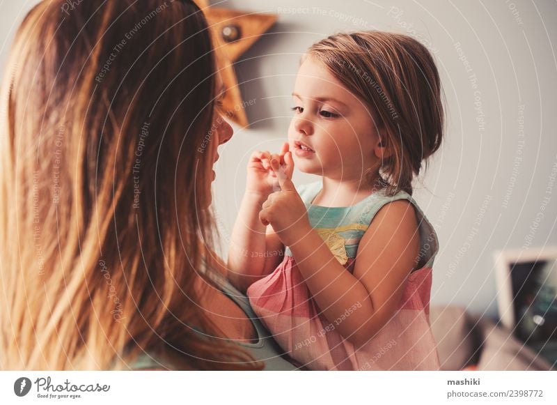 mother and toddler girl playing at home Lifestyle Joy Beautiful Child Baby Toddler Woman Adults Parents Mother Family & Relations Smiling Love Happiness