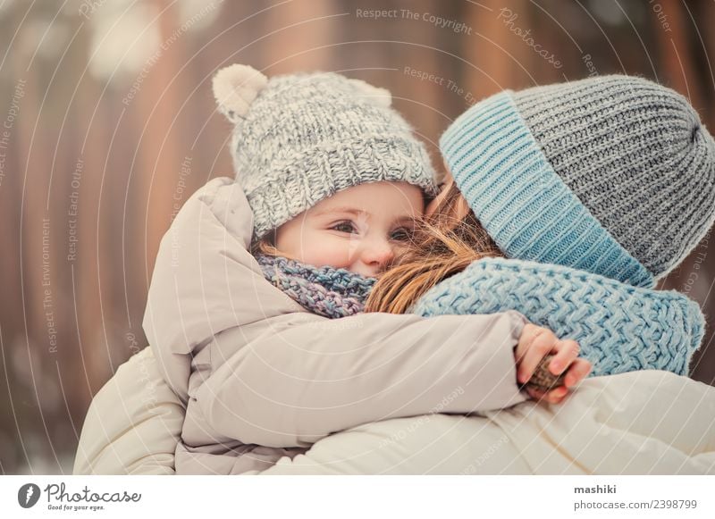 mother and baby on winter walk Lifestyle Joy Vacation & Travel Winter Snow Child Toddler Woman Adults Parents Mother Family & Relations Friendship Infancy