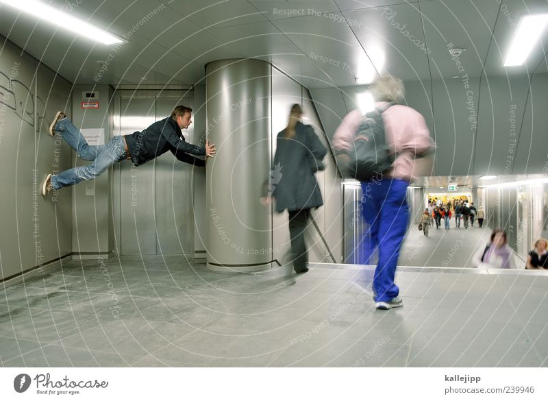 rush hour Human being 1 Tunnel Transport Traffic infrastructure Passenger traffic Pedestrian Underpass Steel Underground Colour photo Interior shot