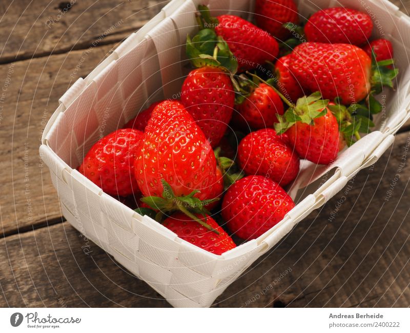 Fresh strawberries Fruit Dessert Organic produce Vegetarian diet Diet Healthy Eating Summer Nature Delicious Sweet table tasty vegetarian Vitamin white wood