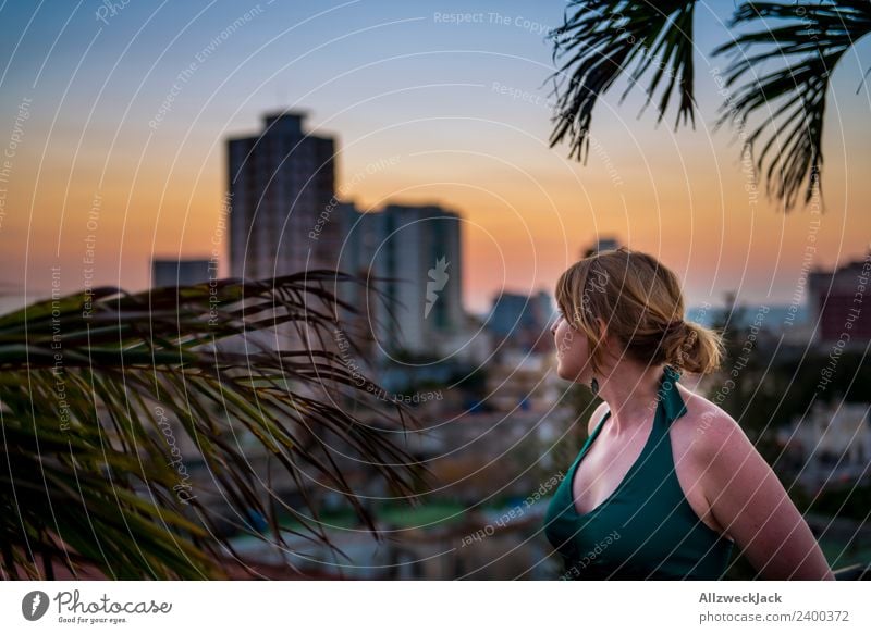 Woman watching the skyline over Havana Cuba Island Palm tree Vacation & Travel Travel photography Sunset Summer Beautiful weather Penthouse Paradise Luxury