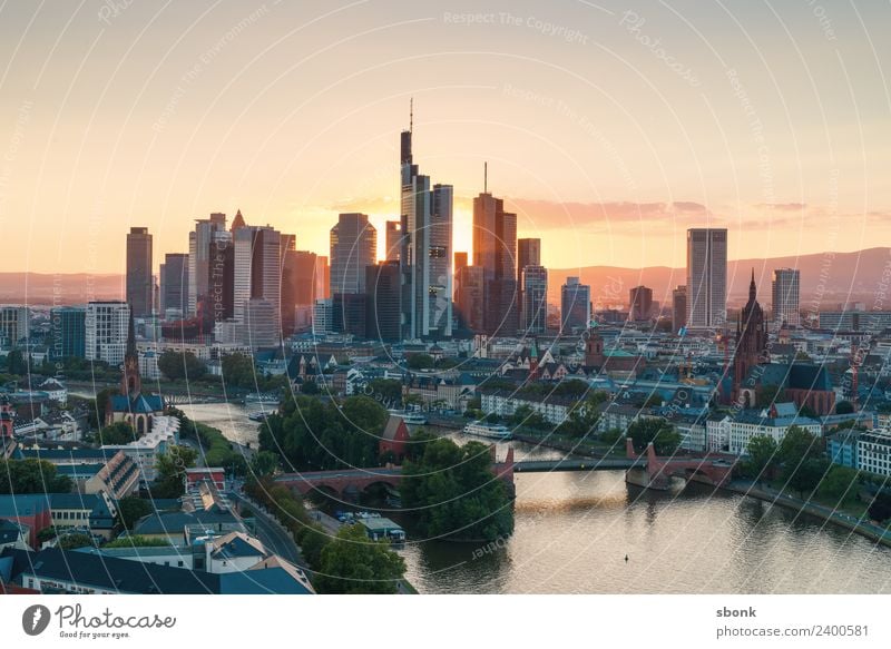 Frankfurt am Main Office Business Town Downtown Skyline High-rise Manmade structures Building Architecture Vacation & Travel City cityscape panorama Bench