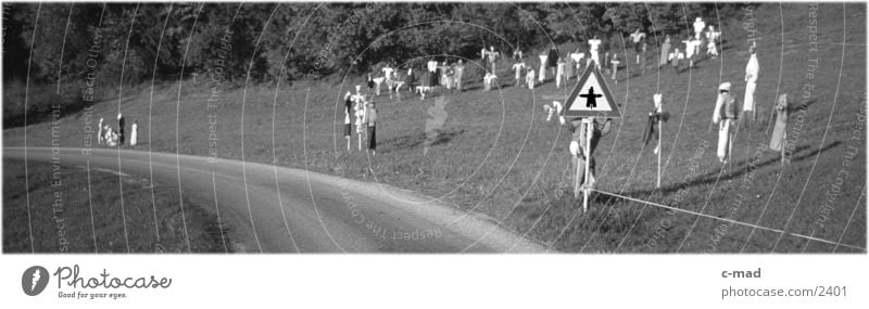 Scarecrows III Rural Meadow Obscure Landscape Nature Black & white photo