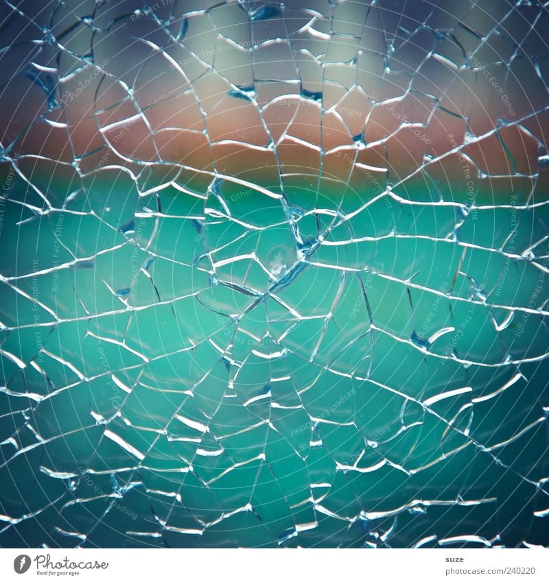 lucky hit Glass Jump Broken Blue Aggression Pane Destruction Vandalism Torn Safety Safety glass Line Burglar-proof Crack & Rip & Tear Disaster Colour photo