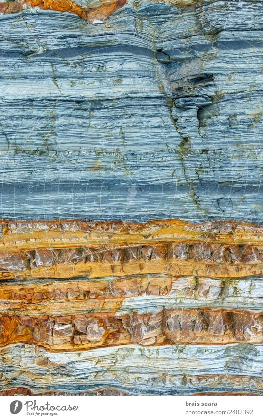 Sedimentary rocks texture Beach Ocean Education Geology Profession Geologist Art Environment Nature Earth Coast Tourist Attraction Stone Natural Blue Yellow