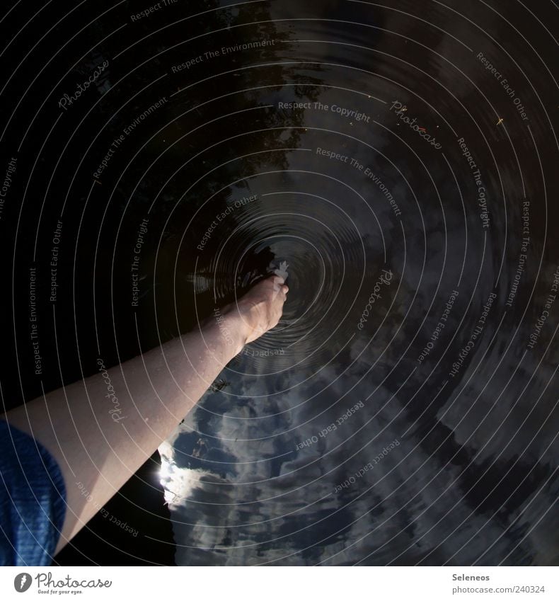 I'd like to go across the water. Vacation & Travel Summer Human being Legs Feet 1 Water Sky Clouds Jeans Wet Round Colour photo Day Light Shadow Contrast