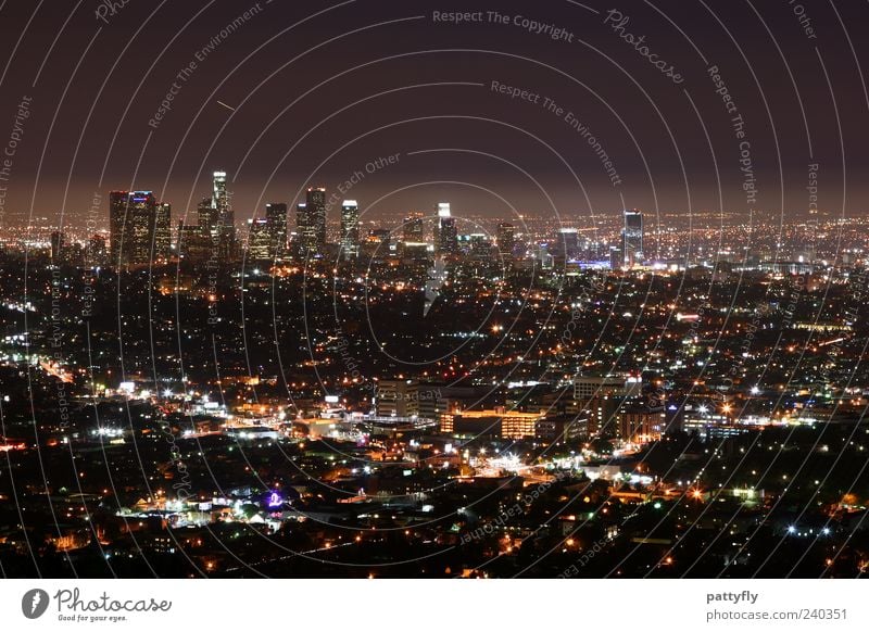 L.A. Downtown by night... Los Angeles USA Americas Town Skyline Building Glittering Lighting Illuminate Dark Gigantic Large Moody Symmetry Far-off places