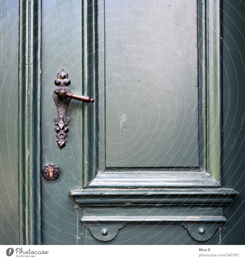 Closed today Door Old Ancient Door lock Door handle Wooden door Varnished Colour photo Exterior shot Close-up Detail Structures and shapes Deserted