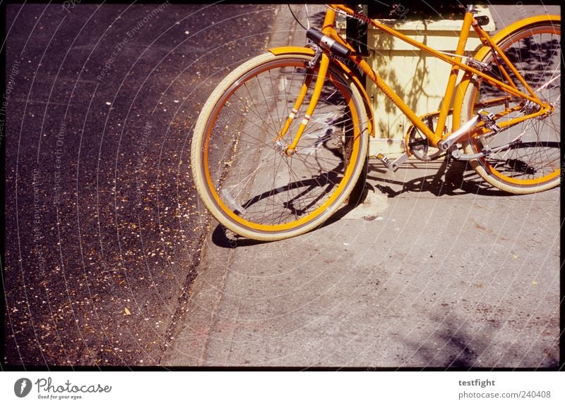 boerum hill bicycle repair Street Old Nerdy Trashy Yellow Parking Ladies' bicycle Bicycle Orange Colour photo Exterior shot Day Shadow Contrast Sunlight