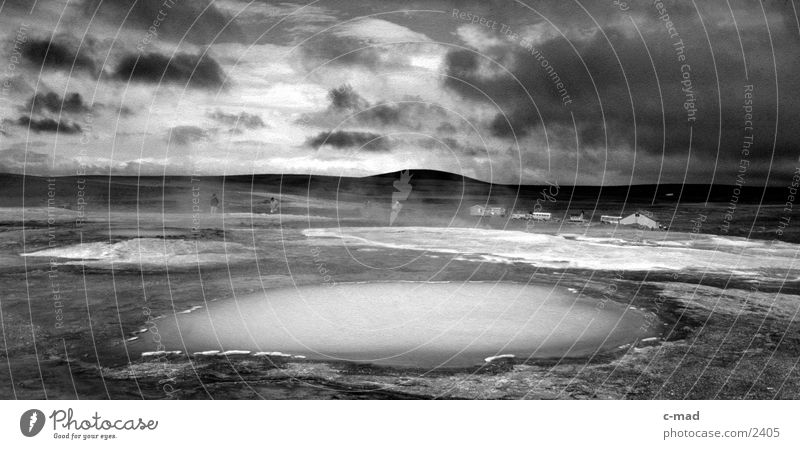 Hot springs Clouds Iceland High plain Moody Water Black & white photo