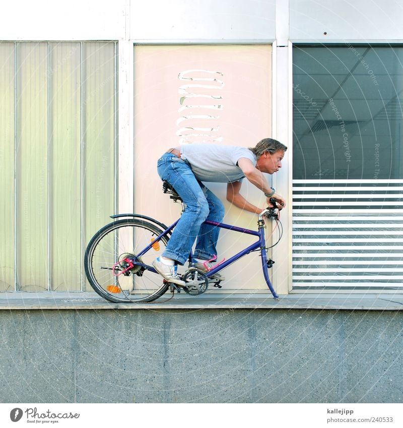 Make it your project Leisure and hobbies Cycling Human being Man Adults 1 30 - 45 years Bicycle Broken Threat Risk Transport Colour photo Exterior shot Light