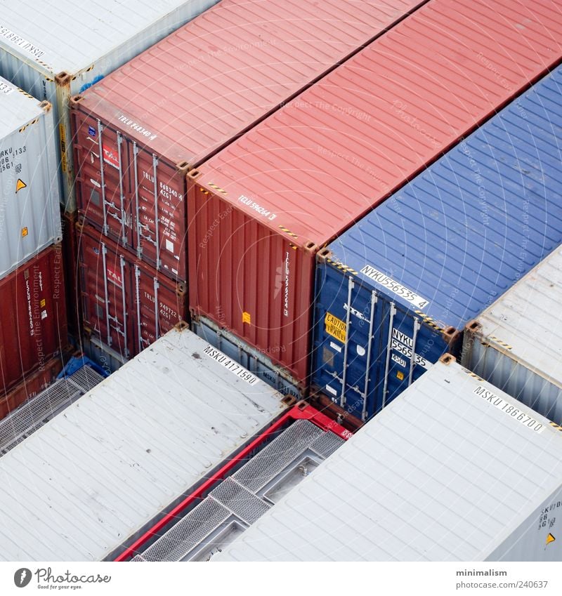 Red blue. Industry Services Logistics Container Financial Industry Colour photo Exterior shot Structures and shapes Deserted Day Light Shallow depth of field